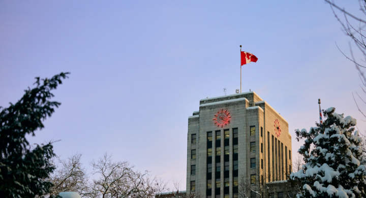 Vancouver Town Hall, British Columbia. Copy space.