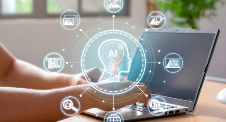 Man creates images from text with artificial intelligence. Interacting with an image-creating AI.