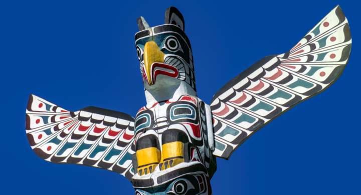 Totem Pole in Stanley Park in the city of Vancouver in British Columbia, Canada.