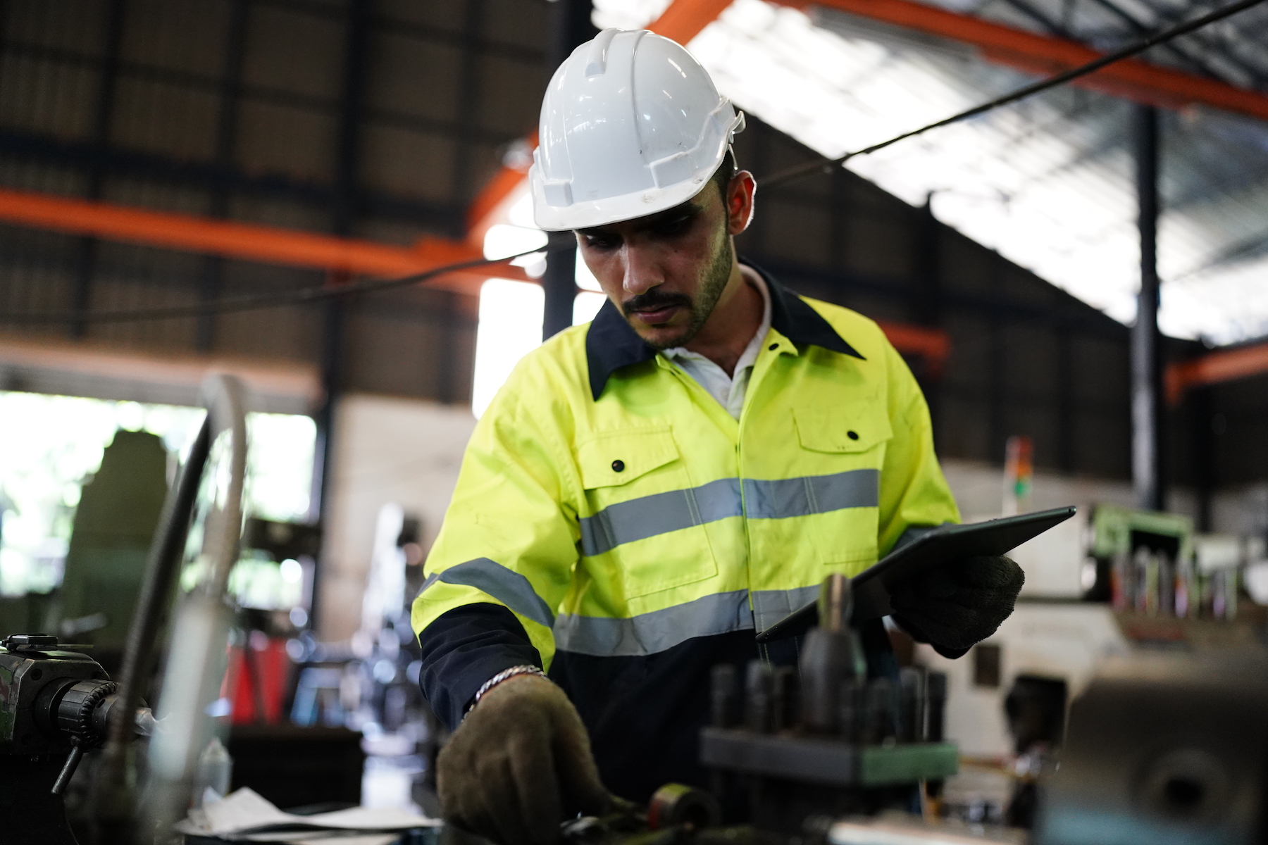 Professional men engineer worker skills quality, maintenance, training industry factory worker , warehouse Workshop for factory operators, mechanical engineering team production.