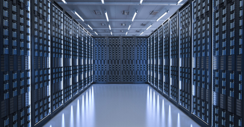 a long row of servers in a data center