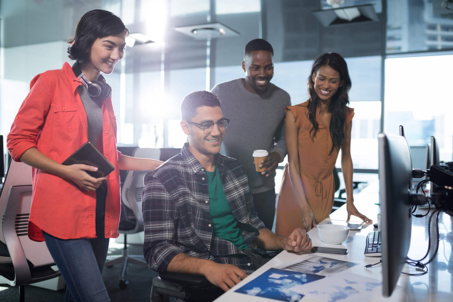 Business executives working at desk in office