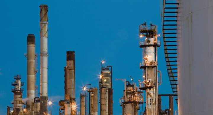 Refinery smokestacks, Montreal, Quebec, Canada