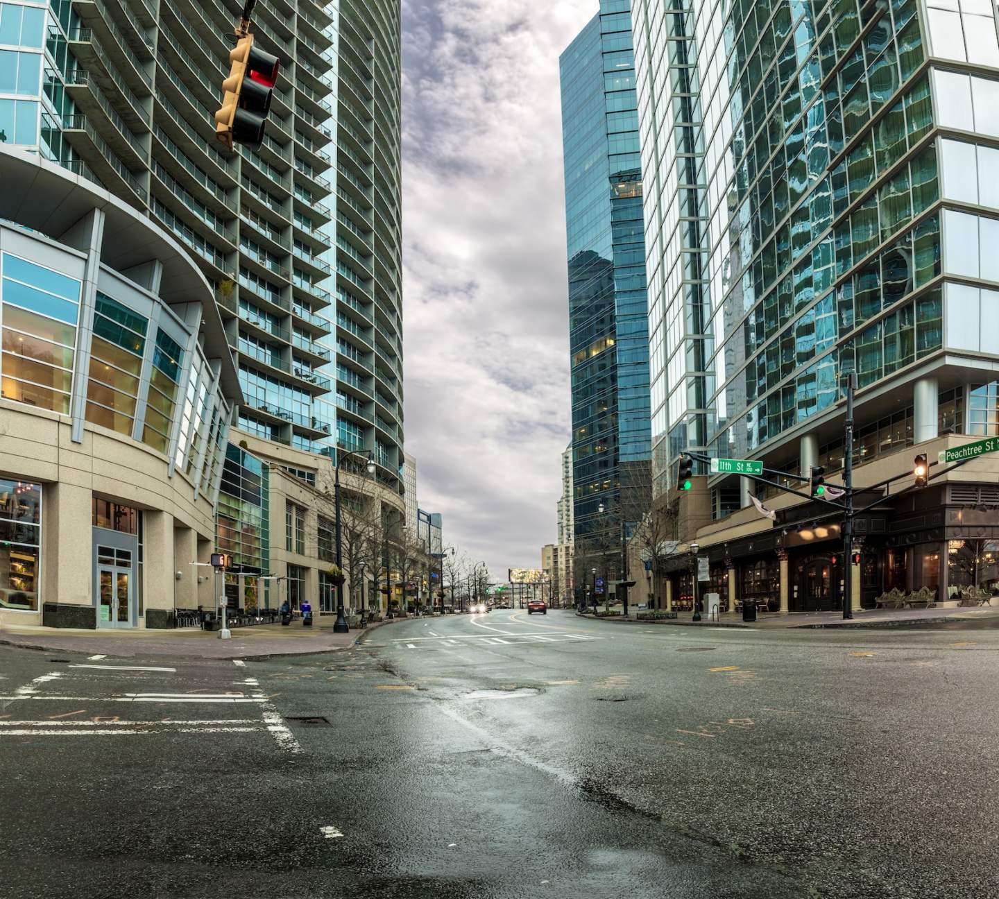 Street scene with modern skyscrapers in Atlanta, Georgia with no recognizable people