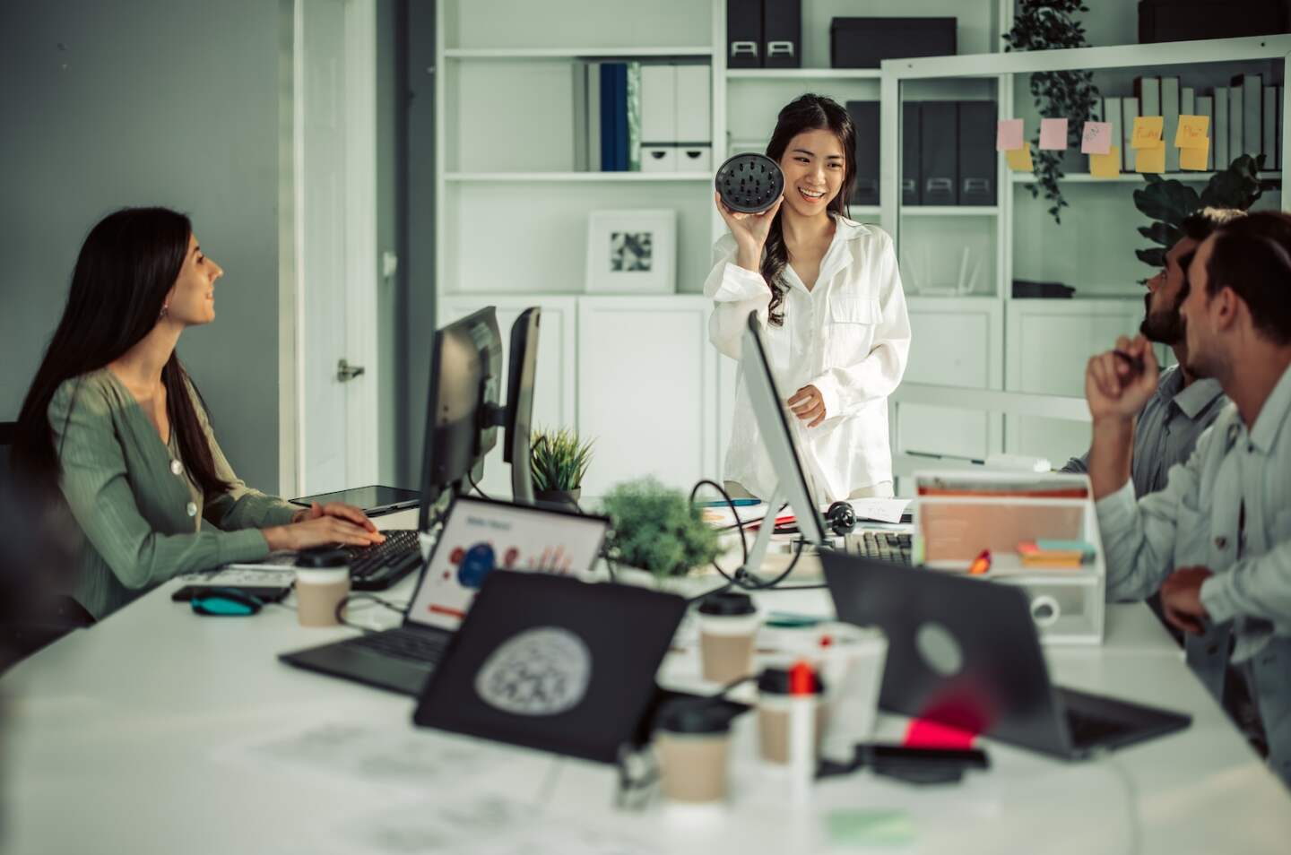 Startup team including prototype engineers, developers, designers brainstorm, develop, test, and pitch trendy 3D printing designs. Creating cost-effective product that meets needs of the right users